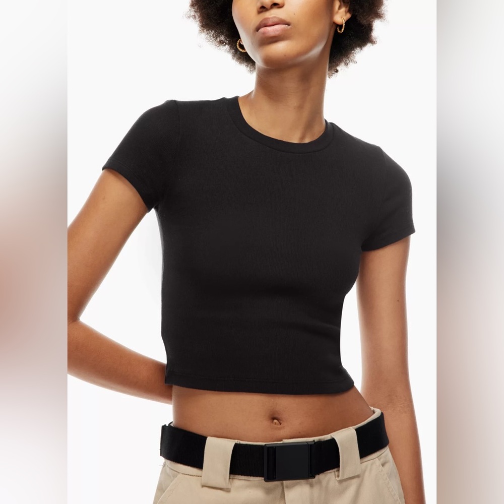 BLACK TNA RIBBED WAIST T-SHIRT